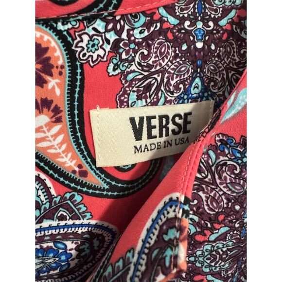 VERSE Woman's XL Paisley V-neck pink & salmon sleeveless top - Picture 3 of 11